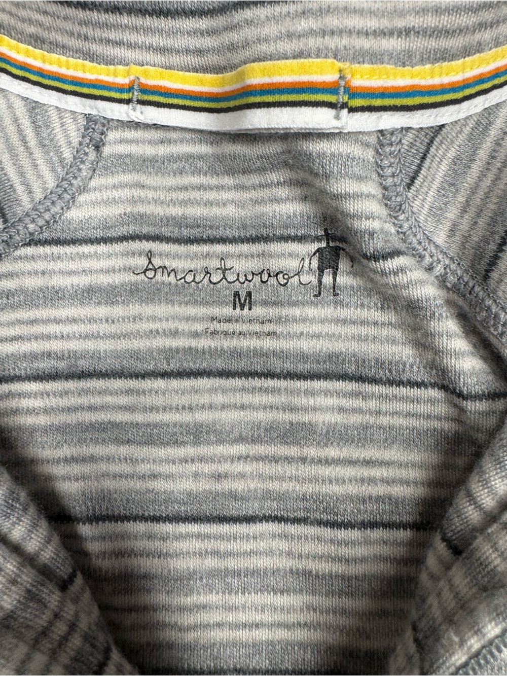 Smartwool Gray Striped Quarter Zip Sweater with Yellow Trim - Picture 3 of 8